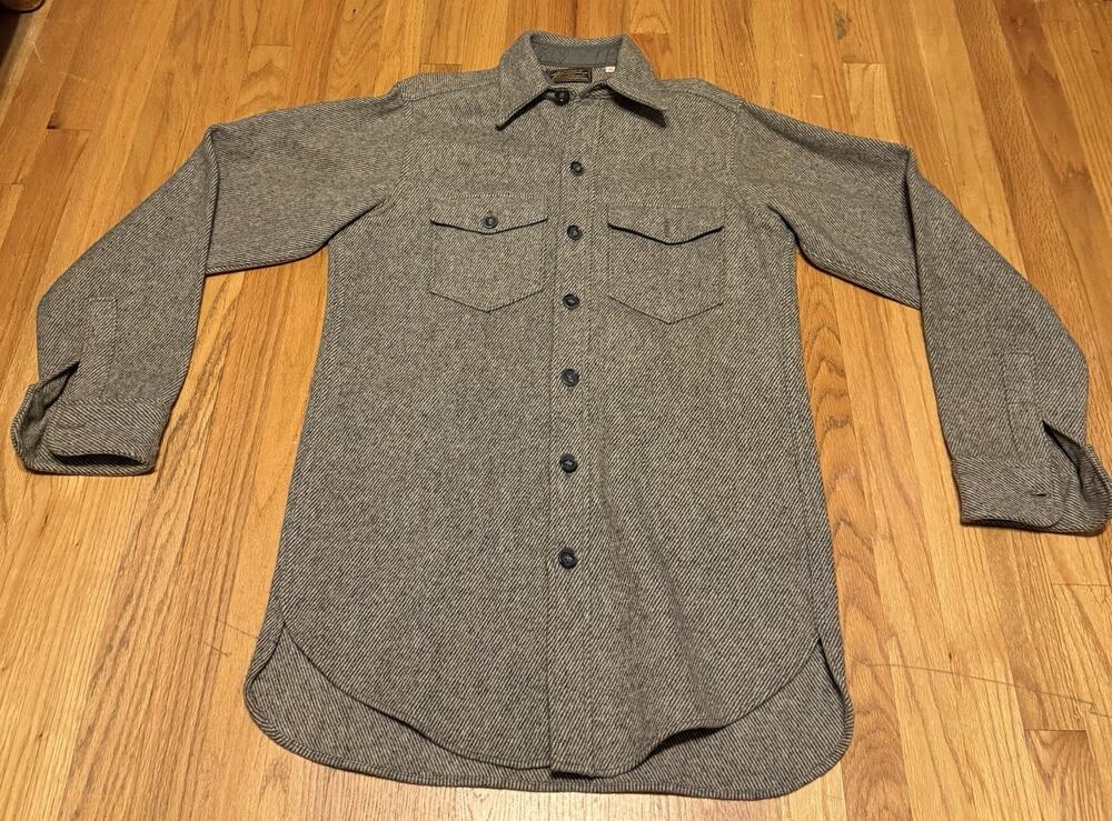 Vintage EDDIE BAUER 85% Wool Blend Gray Tweed Heavy Shacket Medium Made In USA